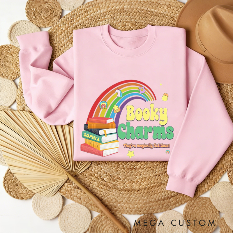 Personalized Booky Charms Sweatshirt Retro Bookish Sweatshirt with Name St. Patrick's Day Gift for Book Lover Reader Girlfriend Wife Librarian