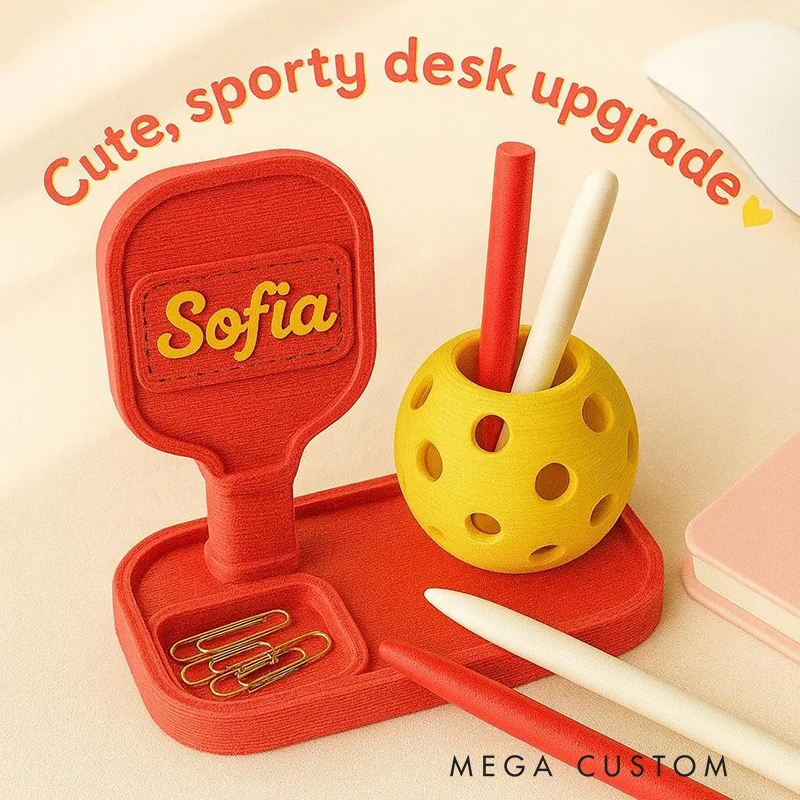 Personalized 3D Printed Pickleball Pen Holder Desk Organizer Cute Pickleball Gift for Women Coaches & Coworkers
