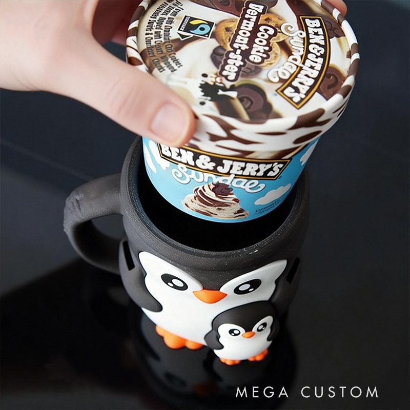 Personalized Adorable PenguinIce Cream Cozy Pint Holder 3D Printed with Spoon Slots & Snack Drawer for Mom Kids Ice Cream Lover