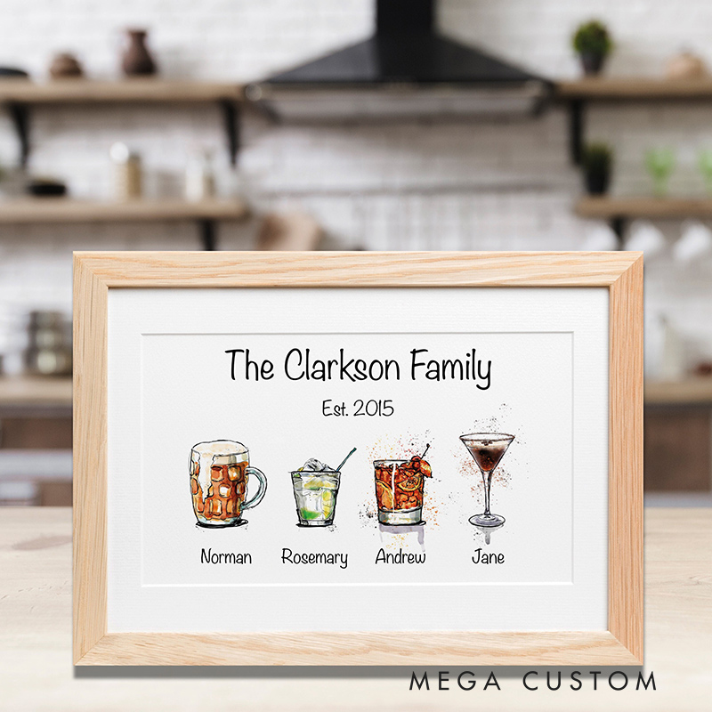 Personalized Family Drinks Print Frame New Home Gift Family Gift Housewarimg Gift 