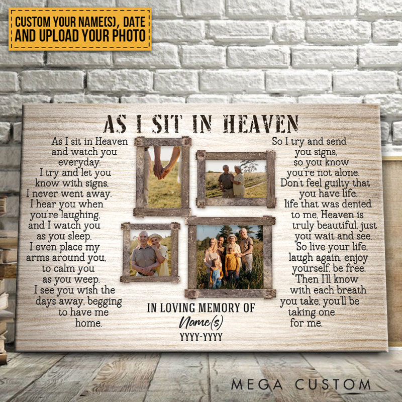 Personalized Photo Memorial Poster As I Sit In Heaven for Loved One Canvas Gift for Loss of Loved One