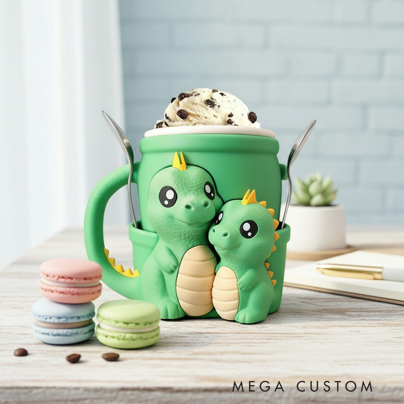 Personalized Adorable Dinosaur Ice Cream Cozy Pint Holder 3D Printed with Spoon Slots & Snack Drawer for Mom Kids Ice Cream Lover