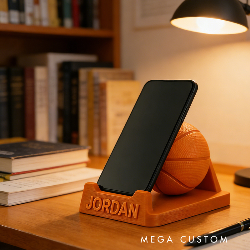 Personalized 3D Printed Basketball Phone Stand with Custom Name for Players and Enthusiasts