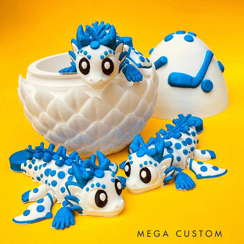 Personalized 3D Printed Ice Hockey Dragon and Egg Toy Set with Custom Name for Kids 