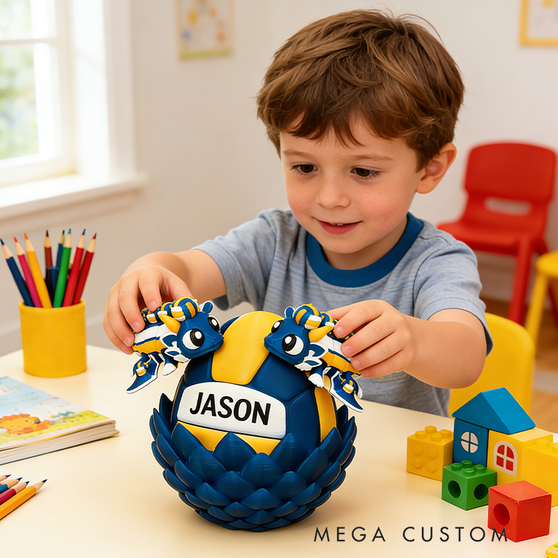 Personalized 3D Printed Volleyball Dragon and Egg Toy Set with Custom Name for Kids and Fans
