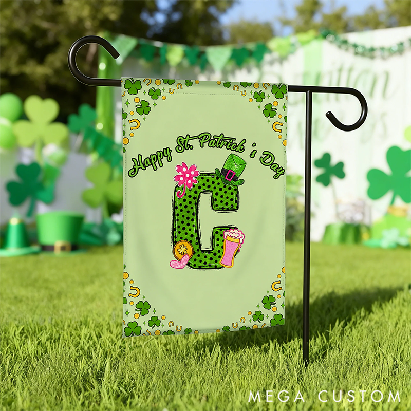 Personalized Lucky Shamrock Beer Mug Initial Garden Flag Outdoor Decor St. Patrick's Day Gift for Garden Lover
