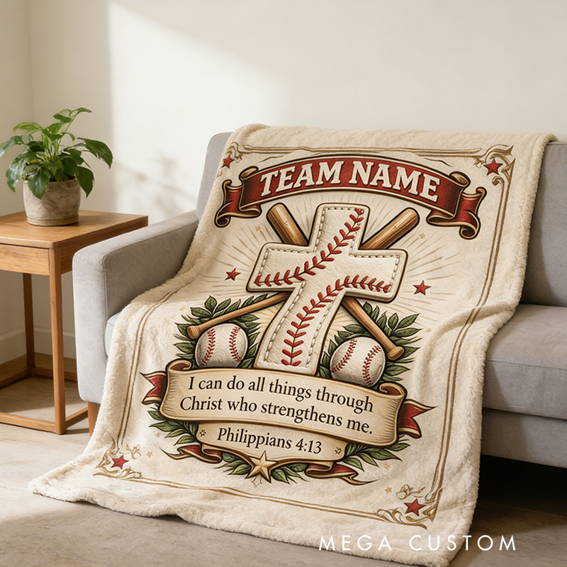 Personalized Baseball Blanket with Family Name and Inspirational Verse for Sports Enthusiasts and Believers Alike