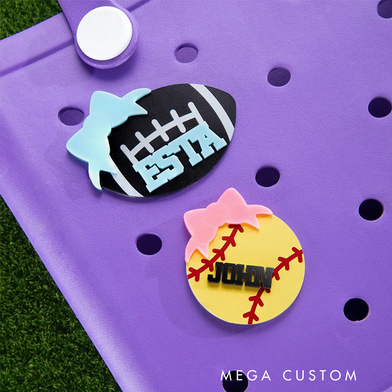 Personalized Sports Ball Bow Design Bag Charm with Name Accessories for Bag Birthday Gift for Sports Lovers