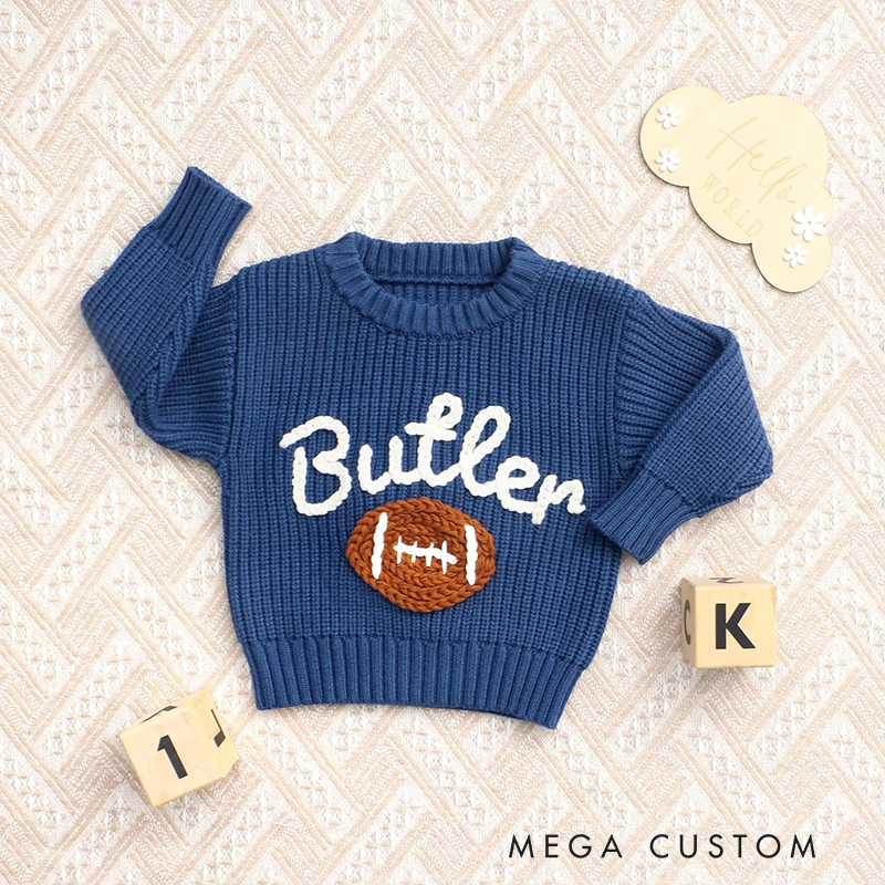 Personalized Baby Embroidered Sports Sweater Sweater Custom Name & Sports Icon Cotton Pullover for Infants and Toddlers Football Fan Gift