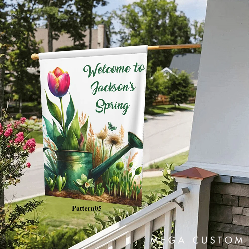 Personalized Welcome to Spring Garden Flag with Name Floral Yard Porch Decoration Gift for Gardening Lover