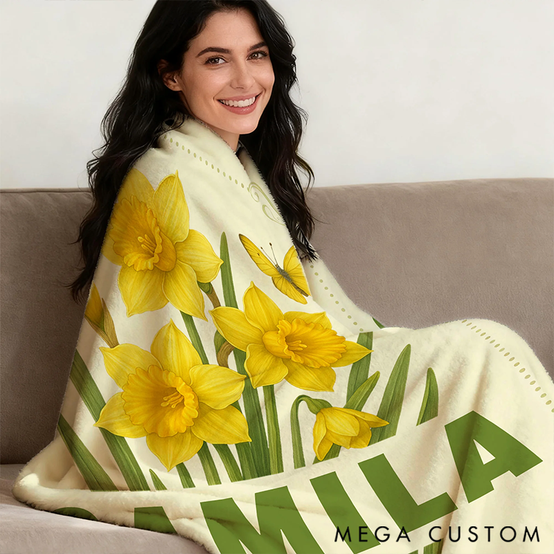 Personalized Multicolor Birth Flower Throw Blanket with Name Birthday Gift for Gardening Lover
