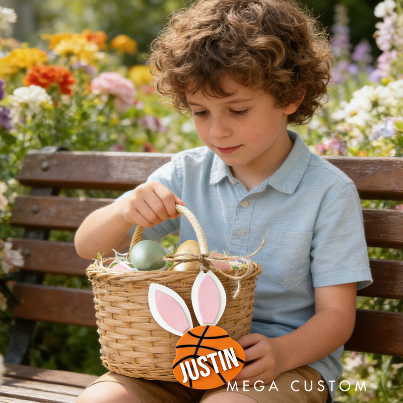 Personalized Basketball Easter Basket Tag Custom Name Bunny Label Gift for Kids on Easter Day