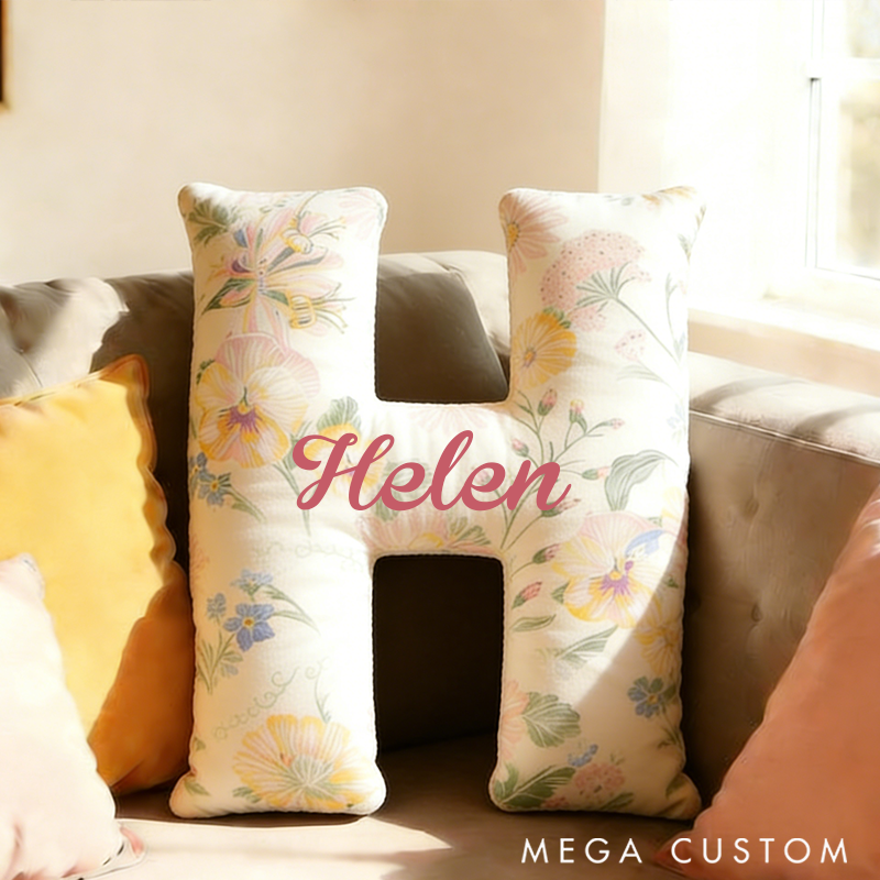 Personalized Initial Pillow Vintage Garden Pattern Custom Name Pillow for Girls Gardening Lovers Gift
