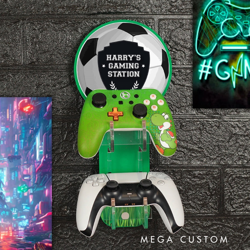 Personalized Wall Mounted Soccer Controller And Headset Holder for Soccer Fans