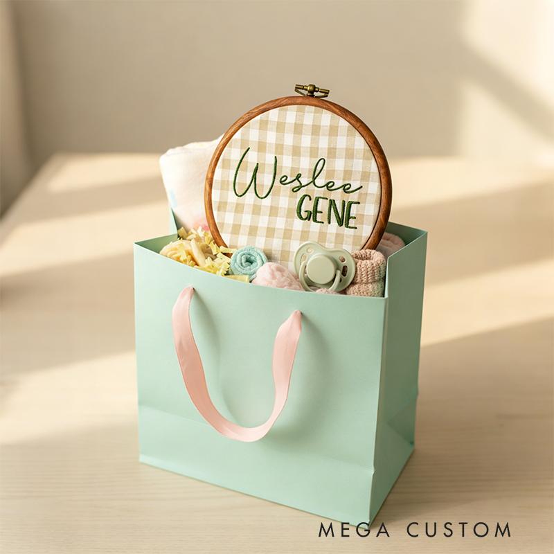 Personalized Embroidered Linen Baby Birth Announcement Sign Custom Name Keepsake Gift for Newborns & Moms Baby Name Sign Baby Shower Gift