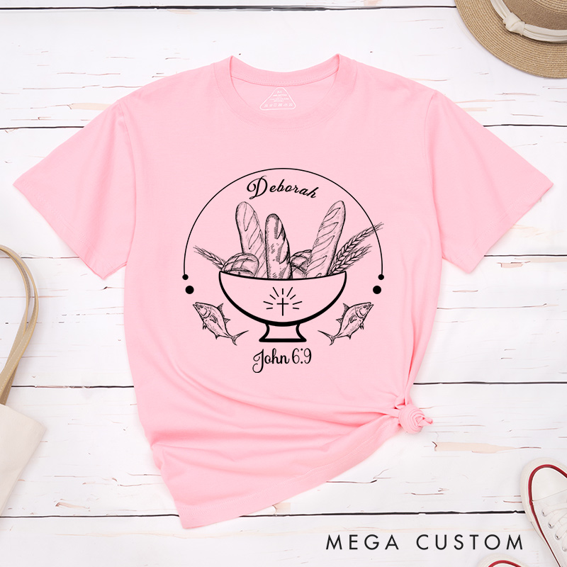 Personalized John 6:9 Bible Verse Classic T-Shirt with Custom Name Religious Shirt Easter and Birthday Gift for Christians