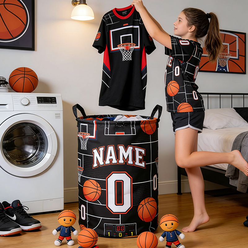 Personalized Basketball Court Storage Basket with Custom Name and Number for Basketball Fans