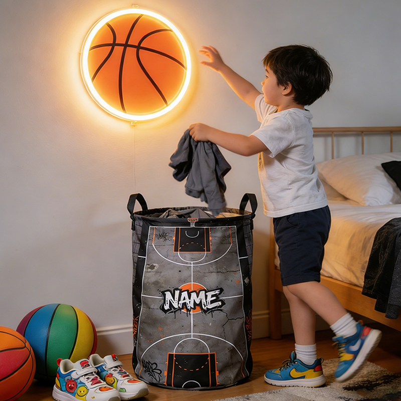 Personalized Graffiti Basketball Court Storage Basket with Custom Name for Basketball Lovers