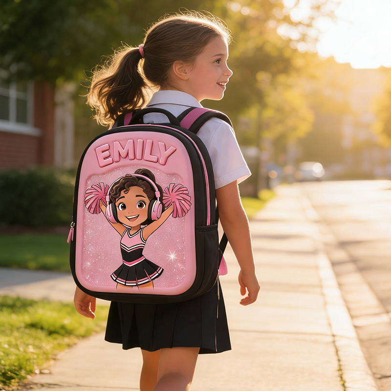 Personalized Glitter Cheerleader Backpack with Custom Name for Girls Black to School Gift