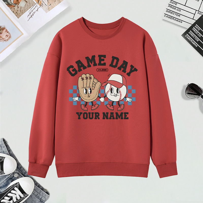 Personalized Game Day Sweatshirt with Custom Name and Baseball Design