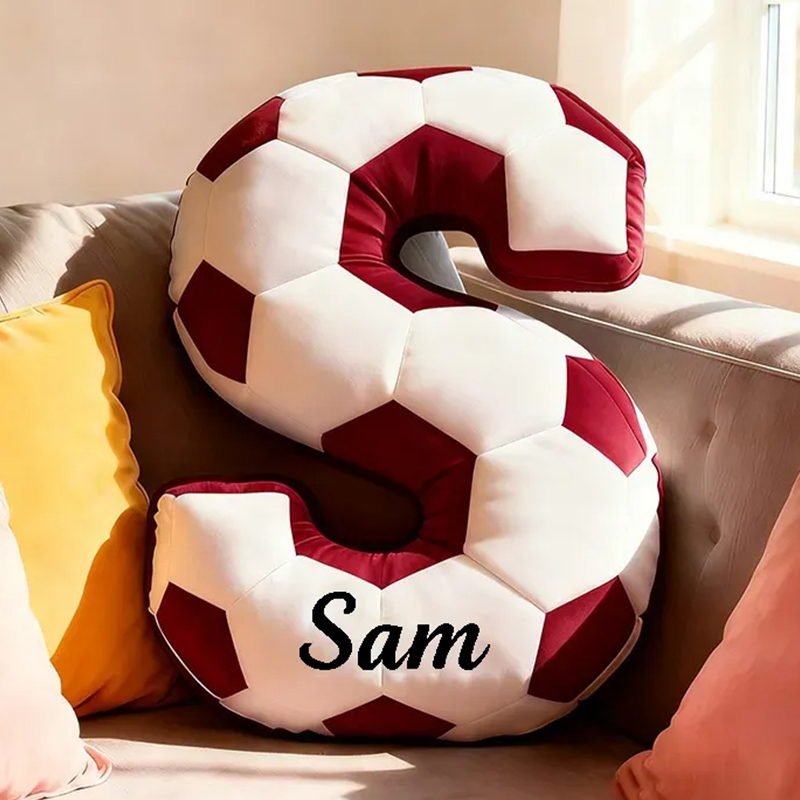 Personalized Soccer Ball Letter Pillow with Custom Name Design