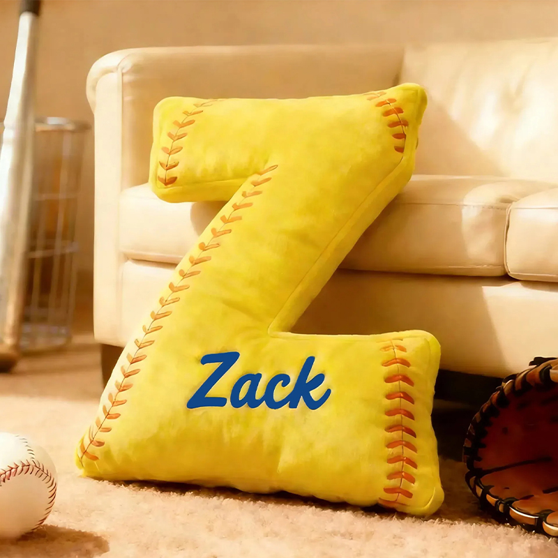 Personalized Softball Themed Letter Shaped Pillow with Custom Name