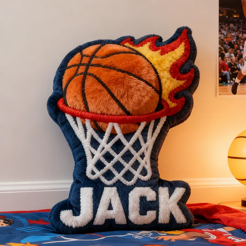 Personalized Basketball Flame Pillow with Custom Name and Bold Design for Basketball Enthusiasts