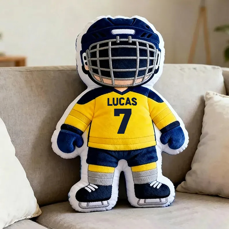 Personalized Cute Hockey Player Pillow with Custom Name and Number 