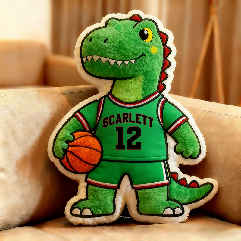 Personalized Dinosaur Basketball Player Pillow with Custom Name and Jersey Number