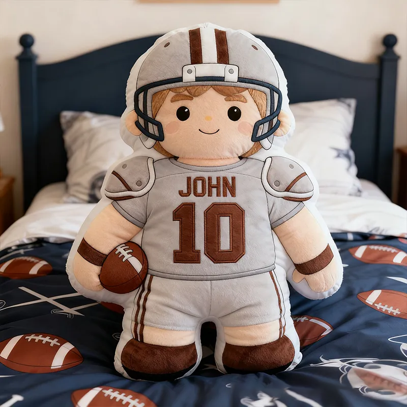 Personalized Football Player Plush Pillow with Custom Name and Number Design