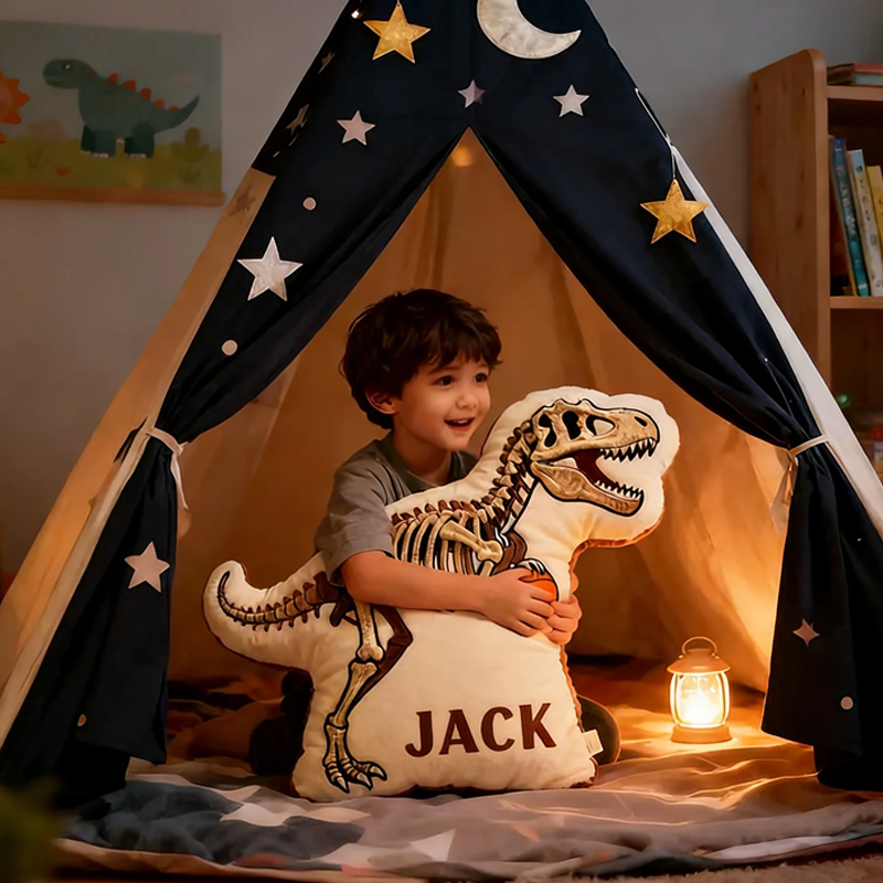 Personalized Dinosaur Basketball Pillow with Custom Name Design