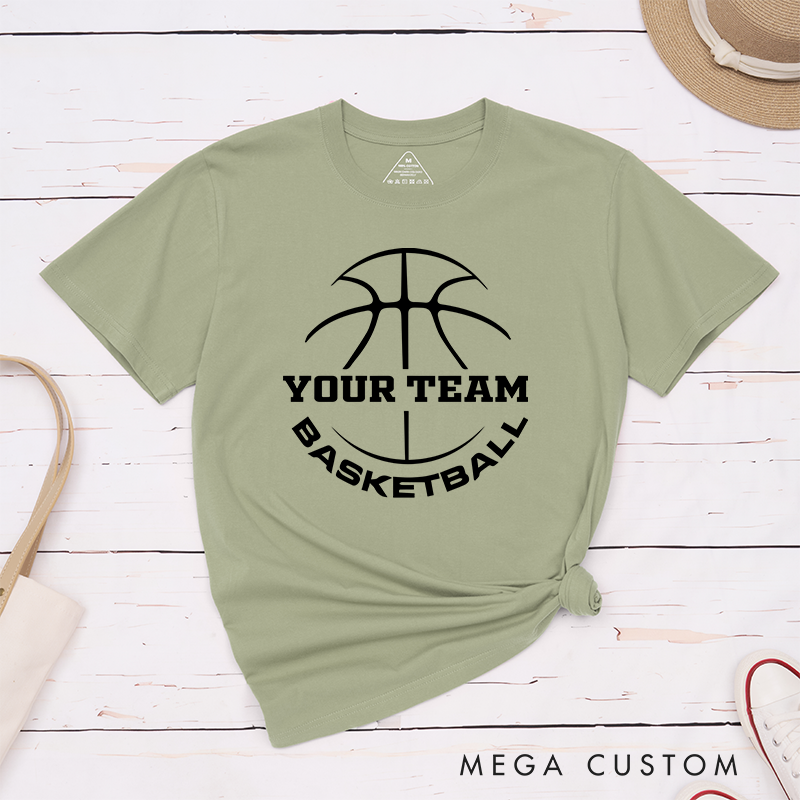 Personalized Basketball T-Shirt Design Featuring Minimalist Basketball Outline Customizable Team Name