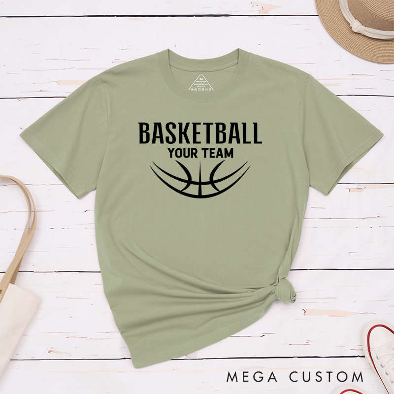 Personalized Basketball T-Shirt Design Showcasing Custom Team Name Bold Basketball Text Dynamic Half Basketball Graphic and Sleek Modern Layout