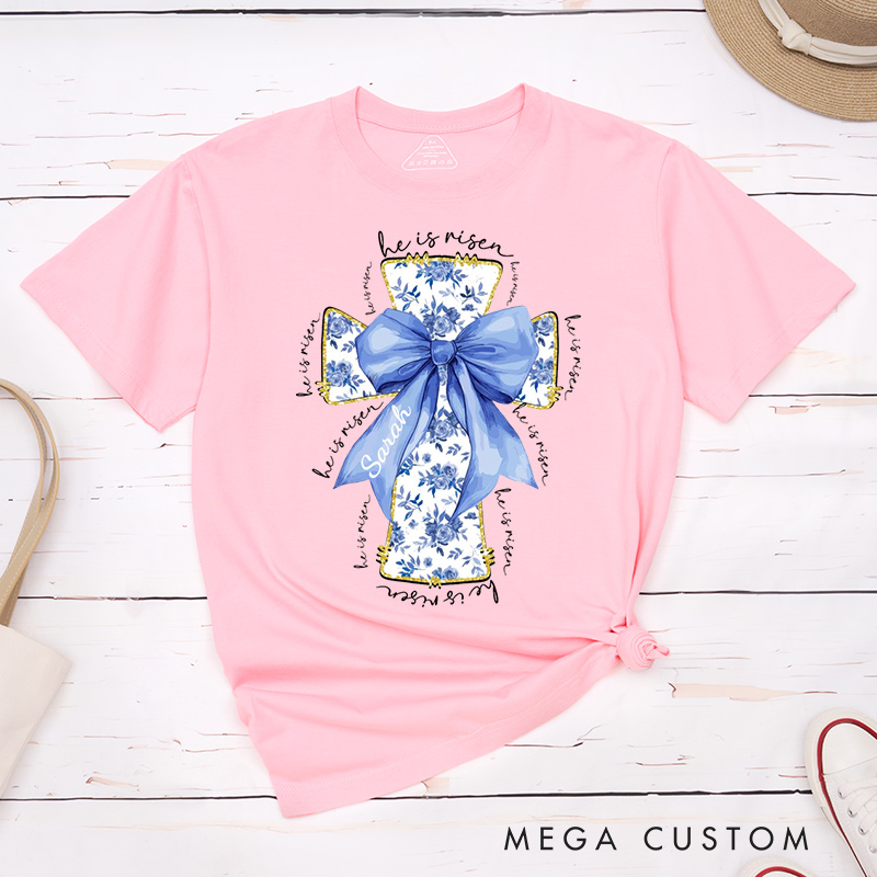Personalized He Is Risen Bible Verse Classic T-Shirt with Custom Name Christians Gift Birthday Gift Christian Apparel Gift for Jesus Lover 