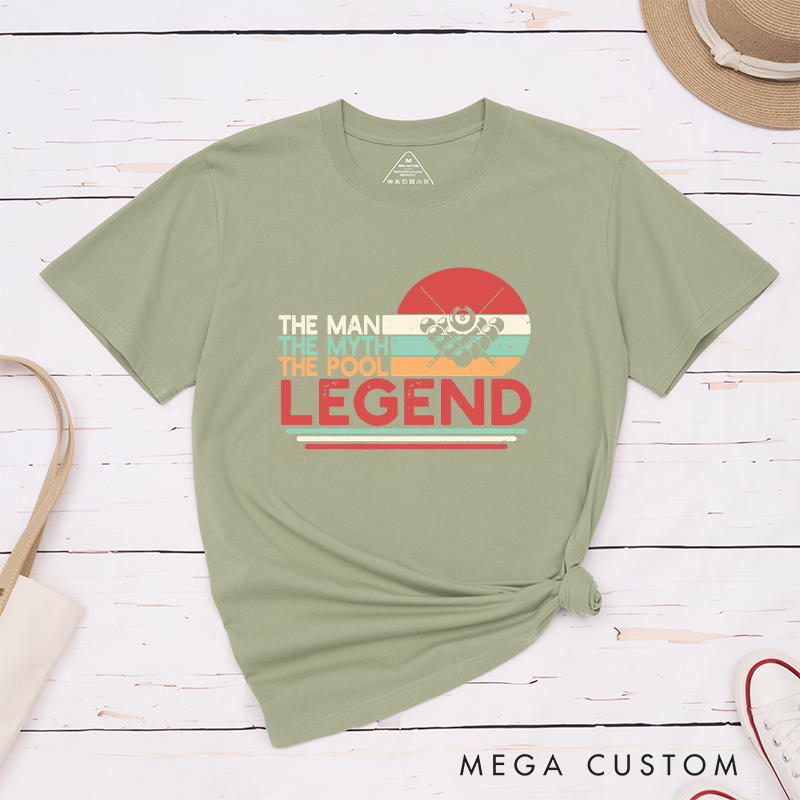 Personalized Pool T-Shirts with Custom Your Name on Your Sleeve - The Man The Myth The Pool Legend