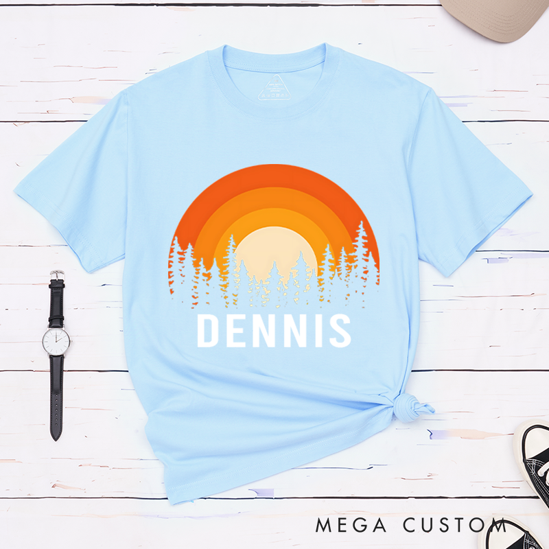 Personalized Sunset Over the Forest T-Shirt Adventure Is Calling Shirt Gift for Hiking Outdoors 