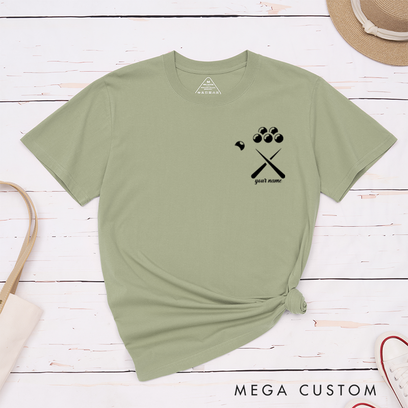 Personalized Billiards, Pool, and Snooker T-Shirts Featuring a Unique Design with Your Name