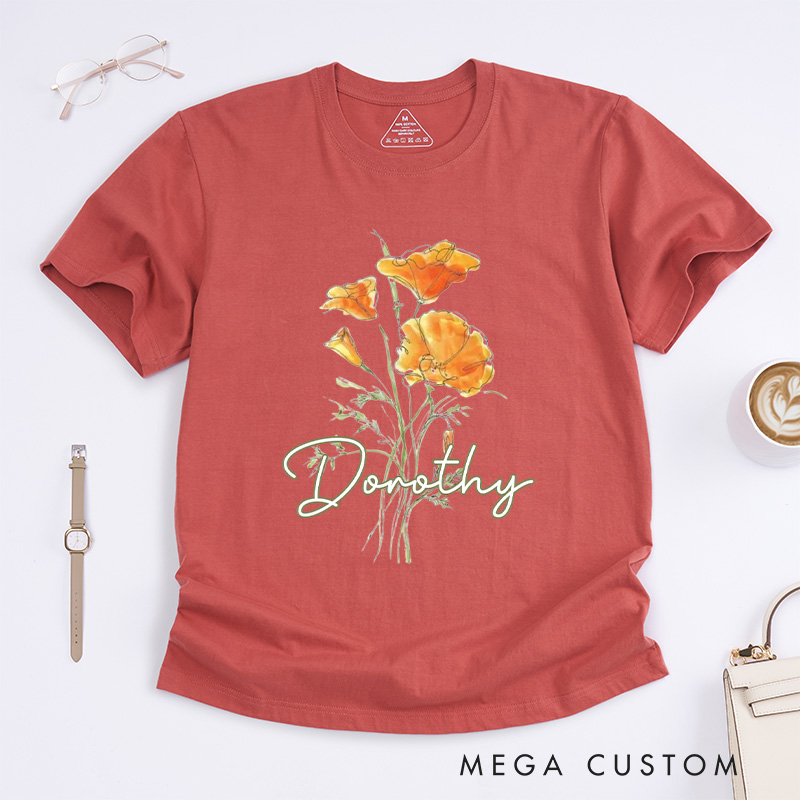 Personalized Golden Poppy Classic T-Shirts Wildflower Shirt Plant Lover Shirt Botanical Shirt California Poppy T shirt Gardening Lover Gift