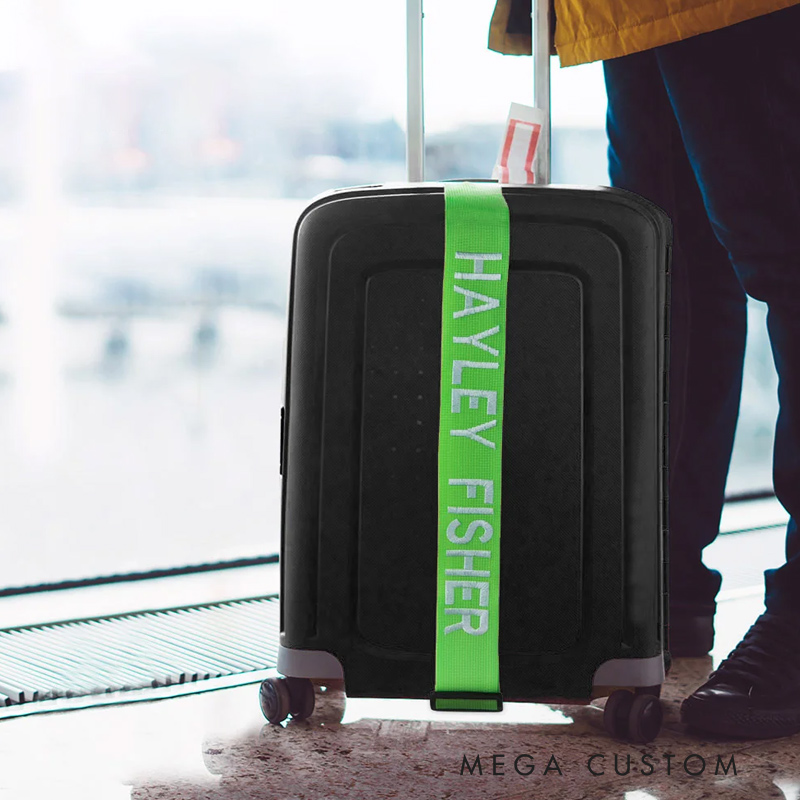 Personalized Adjustable Embroidery Name Luggage Strap for 20in - 28in Suitcase Travel Essential Birthday Gift for Travel Lover