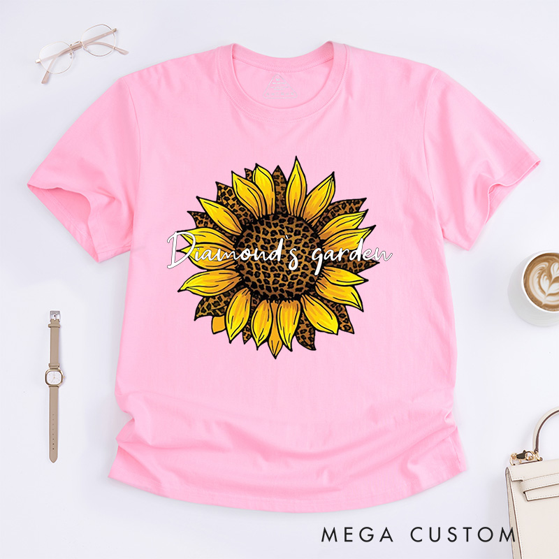 Personalized Leopard Sunflower Classic T-Shirts Sunflower Shirt Leopard and Floral Shirt Botanical Print Shirt Plant Lover Gift Gardening Gift