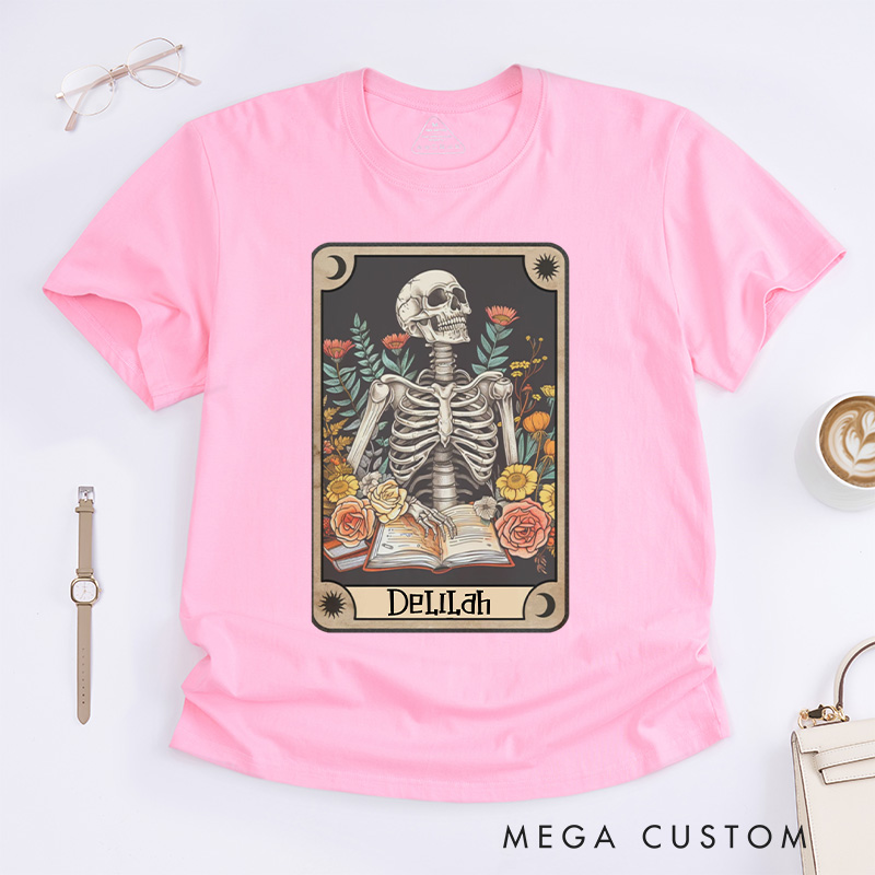 Personalized The Reader Tarot Card Classic T-Shirts Skeleton Reading Shirt Unisex Tarot Card Shirt Book Lover Gift Bookish Gift