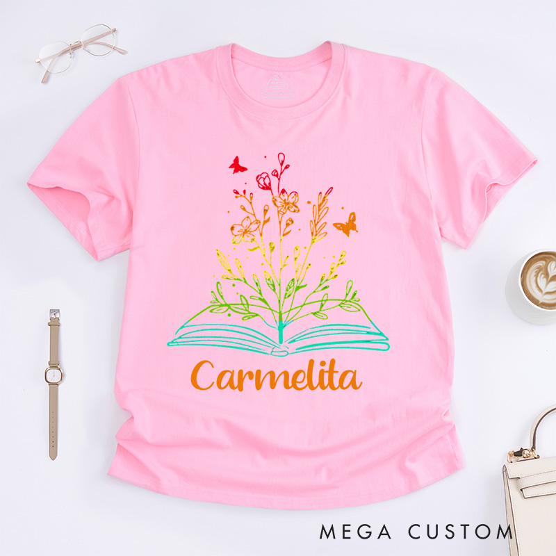 Personalized Book Flower Classic T-Shirts Library Shirts Book Reader Shirt Literary Shirt Book Lover Shirt Reading Tee Gift