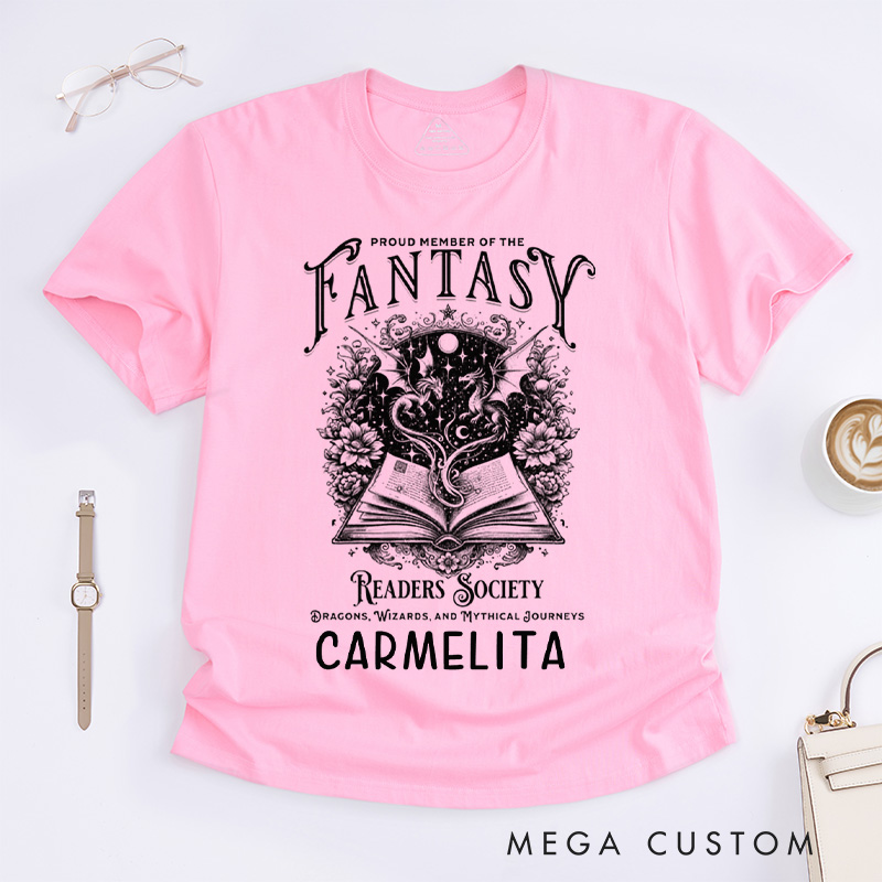 Personalized Fantasy Readers Society Classic T-Shirts Dragon Lover Tee Mythical Creatures Book Shirt Bookish Gift Vintage Shirt for Book Lover Gift