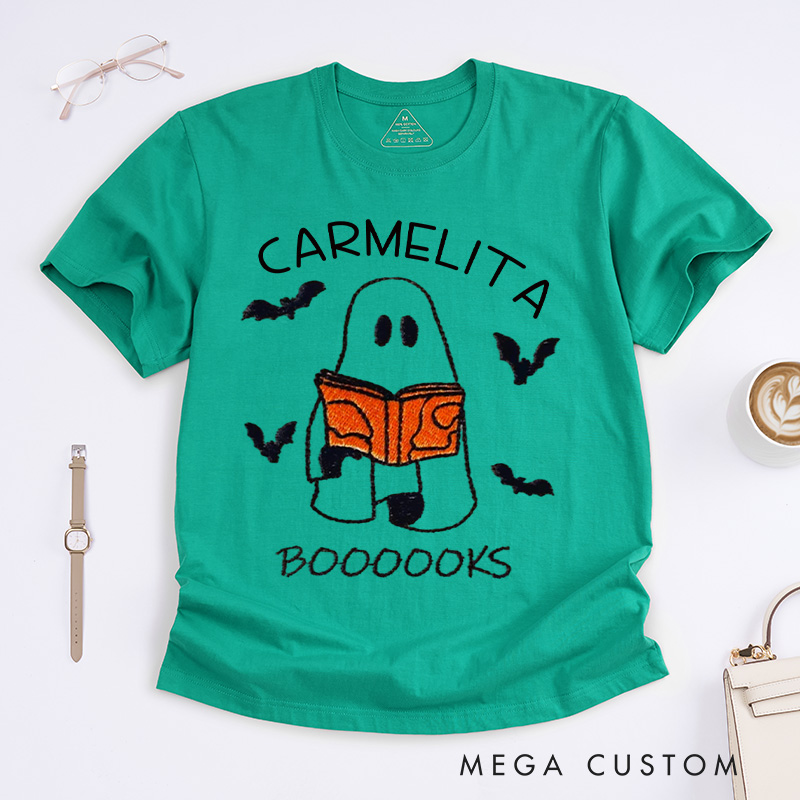 Personalized Booooks Classic T-Shirts Librarian Shirt Halloween Shirt Ghost Reading Shirt Reading Halloween Gift for Book Lover Shirt