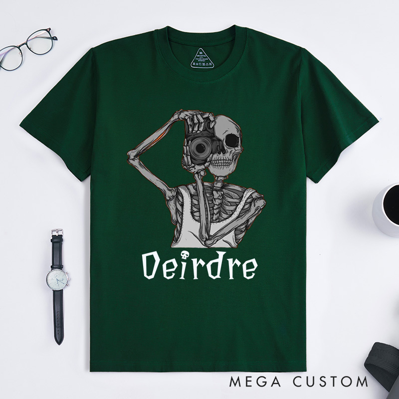 Personalized Skeleton Take Photos Classic T-Shirts Skeleton Shirt Funny Skeleton Tee Gifts For Those Who Love To Travel And Record