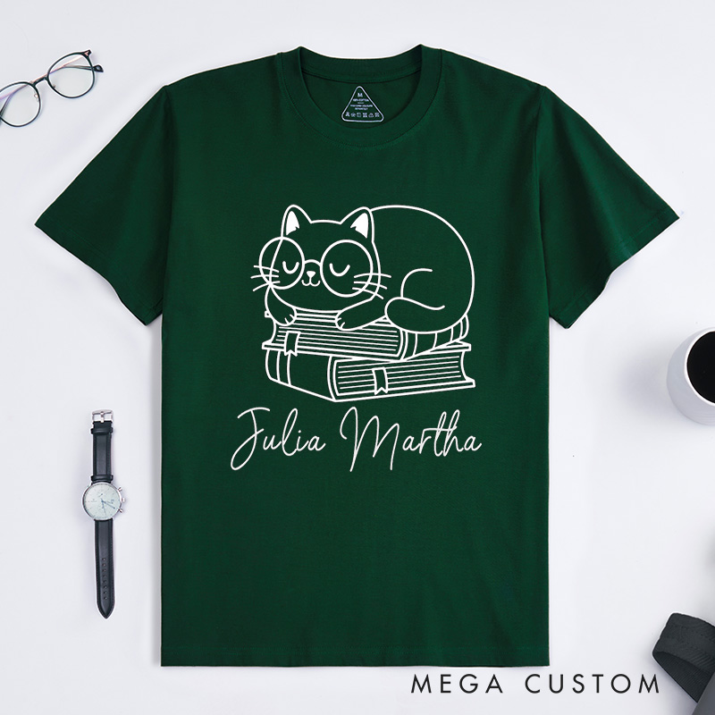 Personalized Books and Cat Classic T-Shirts Funny Cat Tee Funny Reading Shirt Cat Shirt Book Shirt Customized Name Shirt Gift for Books Lover