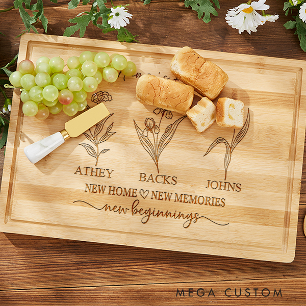 Personalized Cutting Board Wedding Housewarming Cutting Board Custom Bamboo Charcuterie Board Real Estate Closing Gift Housewarming New Home Gift