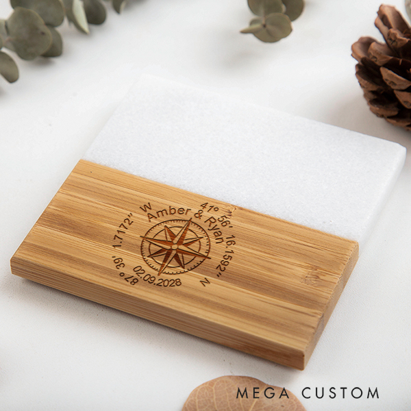 Personalized Coordinates Coaster Latitude Longitude Coasters Custom Marble or Wood Coasters Housewarming Gift Wedding Gift Location New Home Gift
