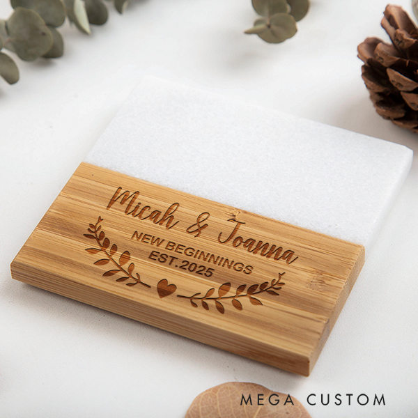 Personalized Coasters Custom Marble and Wood Coaster Wedding Housewarming Gift New Home Gift for Couple 2025 New Beginnings Coasters Anniversary Gift