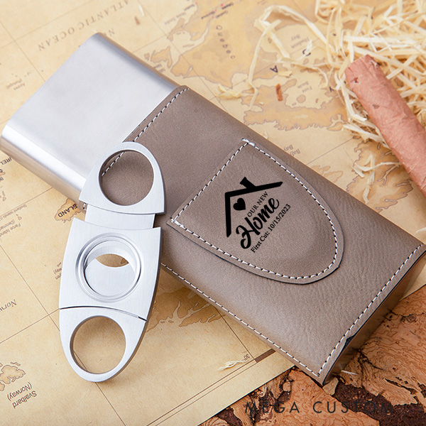 Personalized Cigar Case Engraved Leather Cigar Holder with Cutter Wedding Housewarming Gift First Home Gift for Couple Moving Gift for Husband